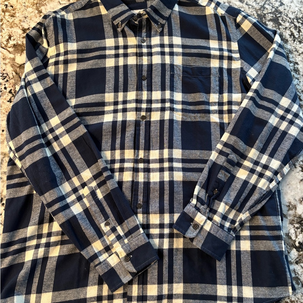 Gently Used St. John's Bay Blue and White Plaid Button Down Shirt